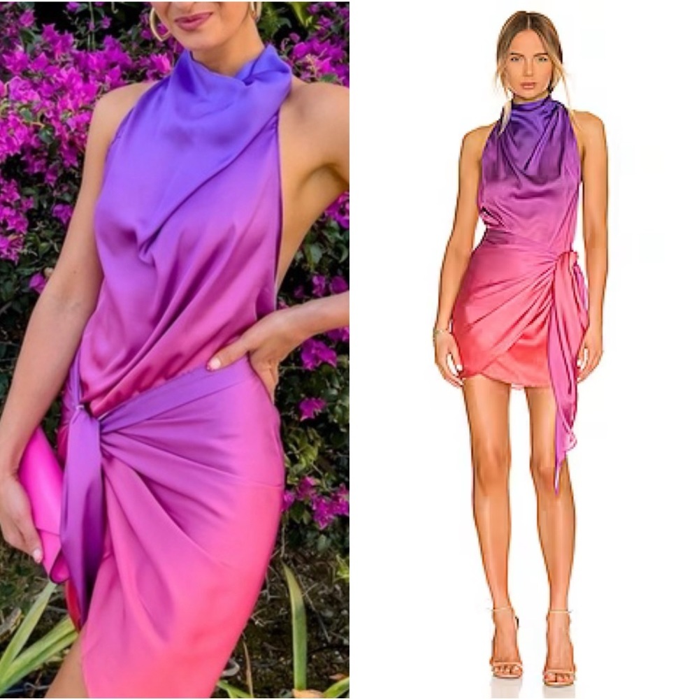 NEW BAOBAB x REVOLVE Providencia Dress Sunset Ombre draped high neck Satin party